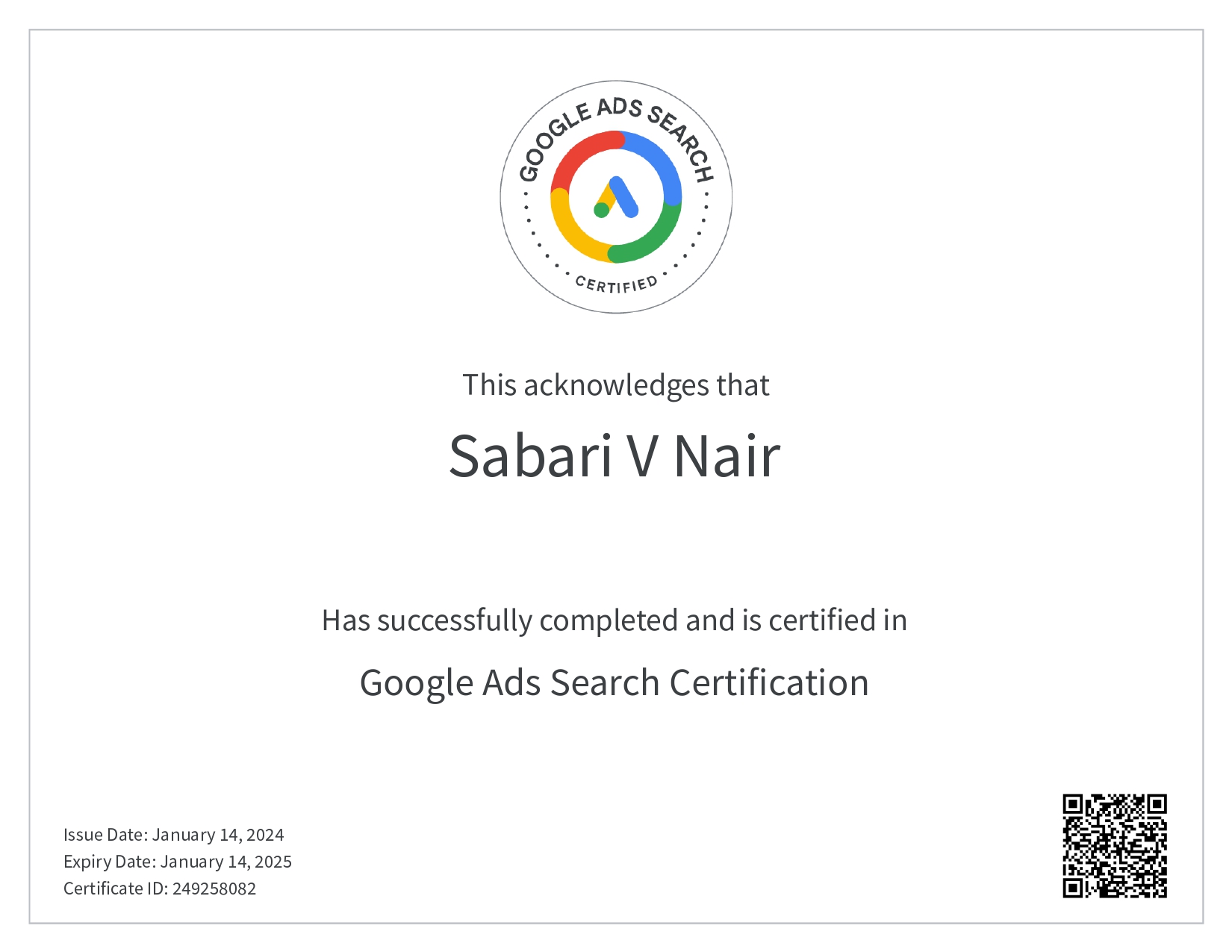 Google Search Ad- Sabari V Nair